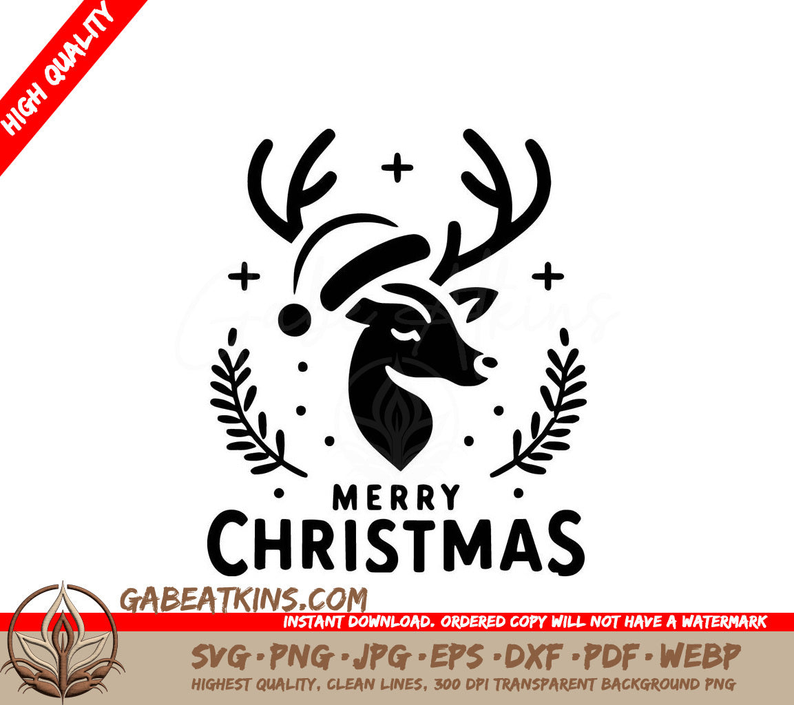 A Black And White Christmas Card With A Deer And The Words Merry Christmas SVG - Merry Reindeer SVG