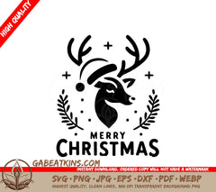 A Black And White Christmas Card With A Deer And The Words Merry Christmas SVG - Merry Reindeer SVG