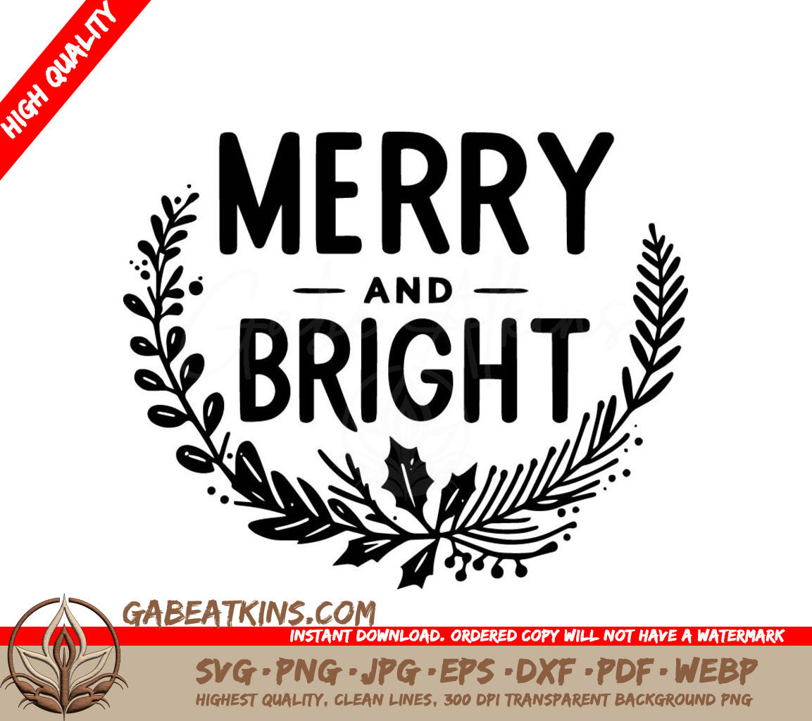 A Black And White Sign That Says Merry And Bright SVG - Merry and Bright Wreath SVG