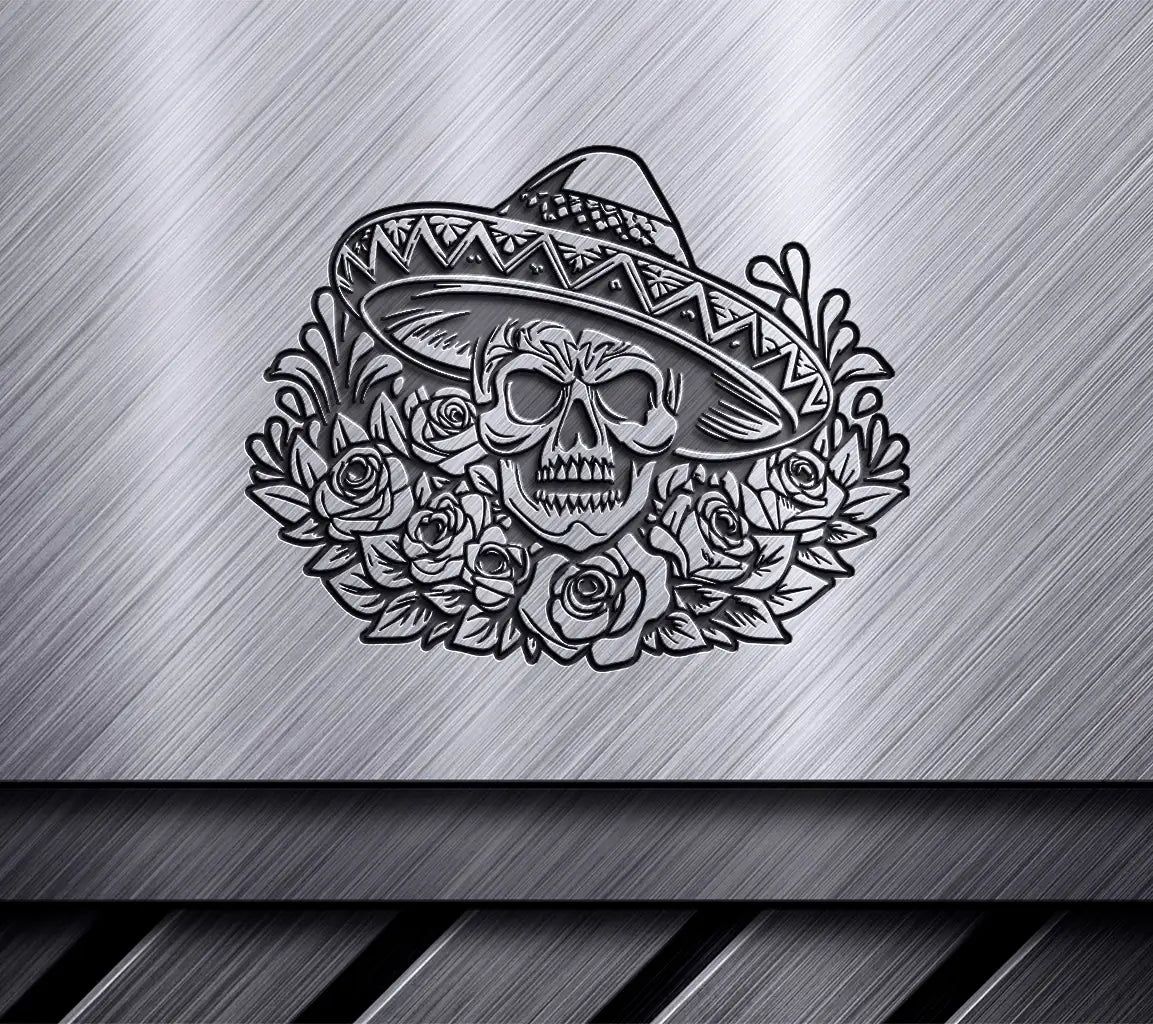 Mexican Sugar Skull Sombrero SVG - Retro  Rose Design SVG