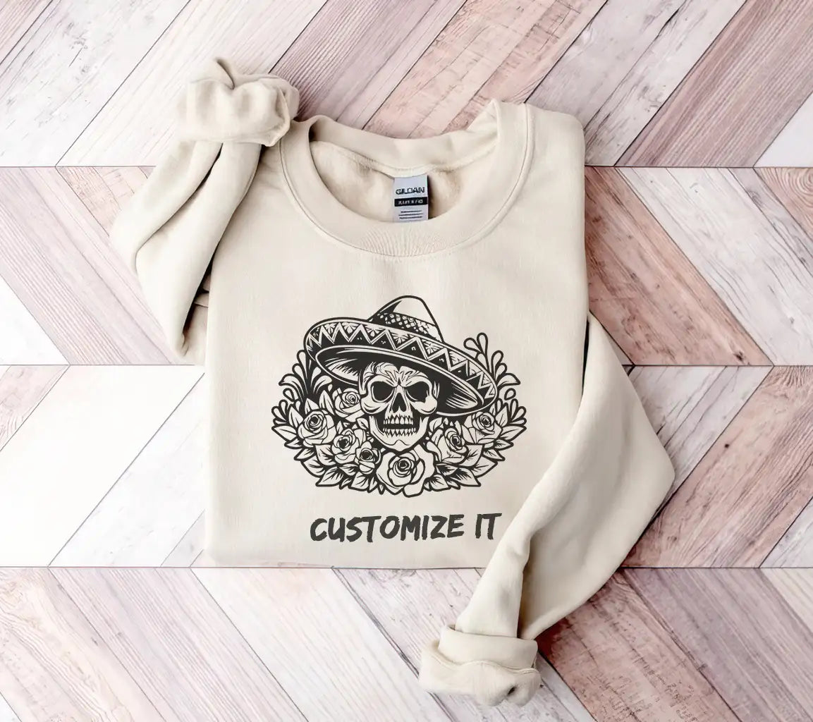 Mexican Sugar Skull Sombrero SVG - Retro  Rose Design SVG