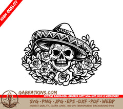 Mexican Sugar Skull Sombrero SVG - Retro  Rose Design SVG