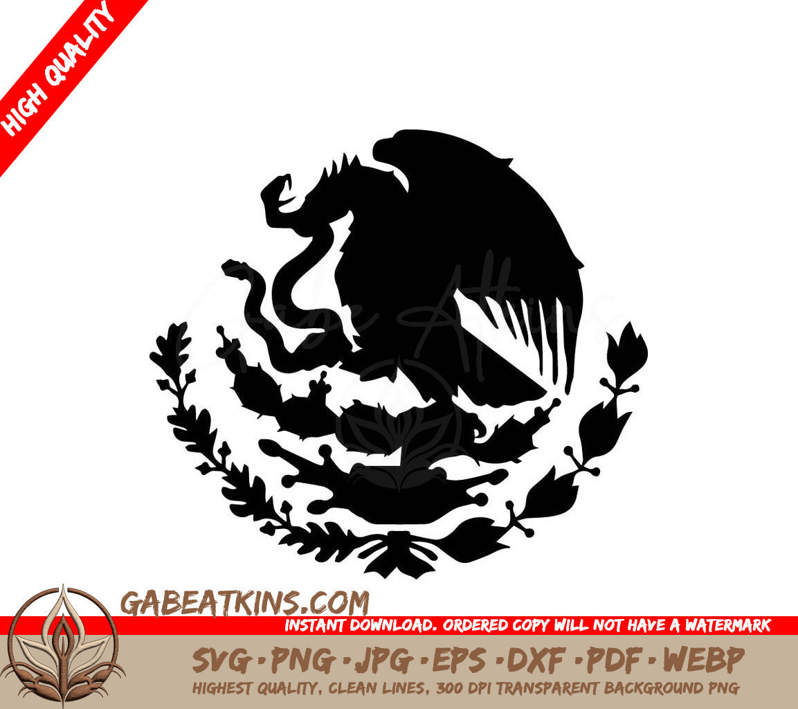 A Black And White Silhouette Of A Mexican Eagle SVG - Mexico Coat of Arms SVG SVG