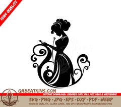 Black Woman Silhouette SVG Minimalist Flower Holding, Ethereal Elegance SVG