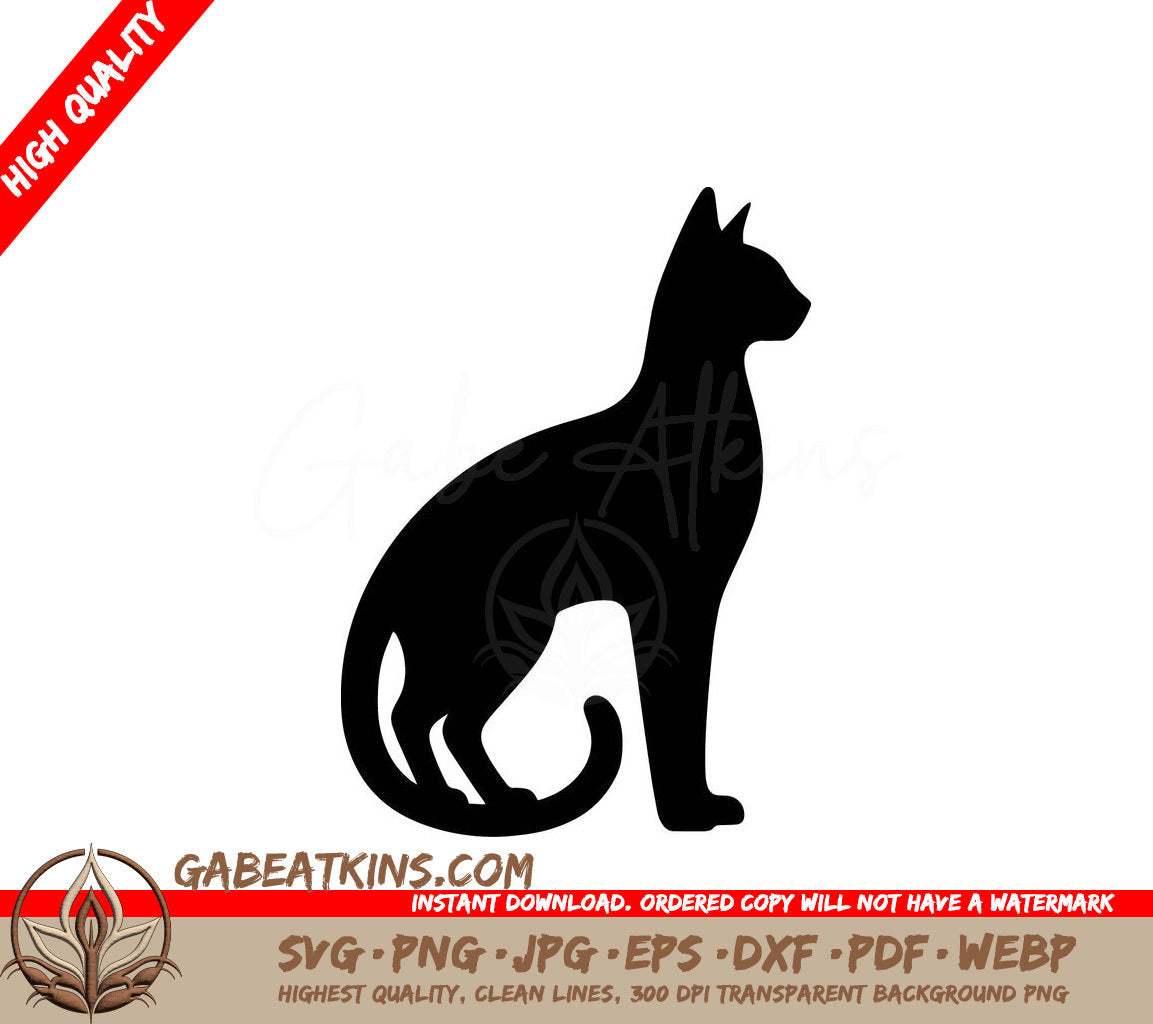 A Black Silhouette Of A Cat On A White Background SVG - Midnight Cat Magic SVG