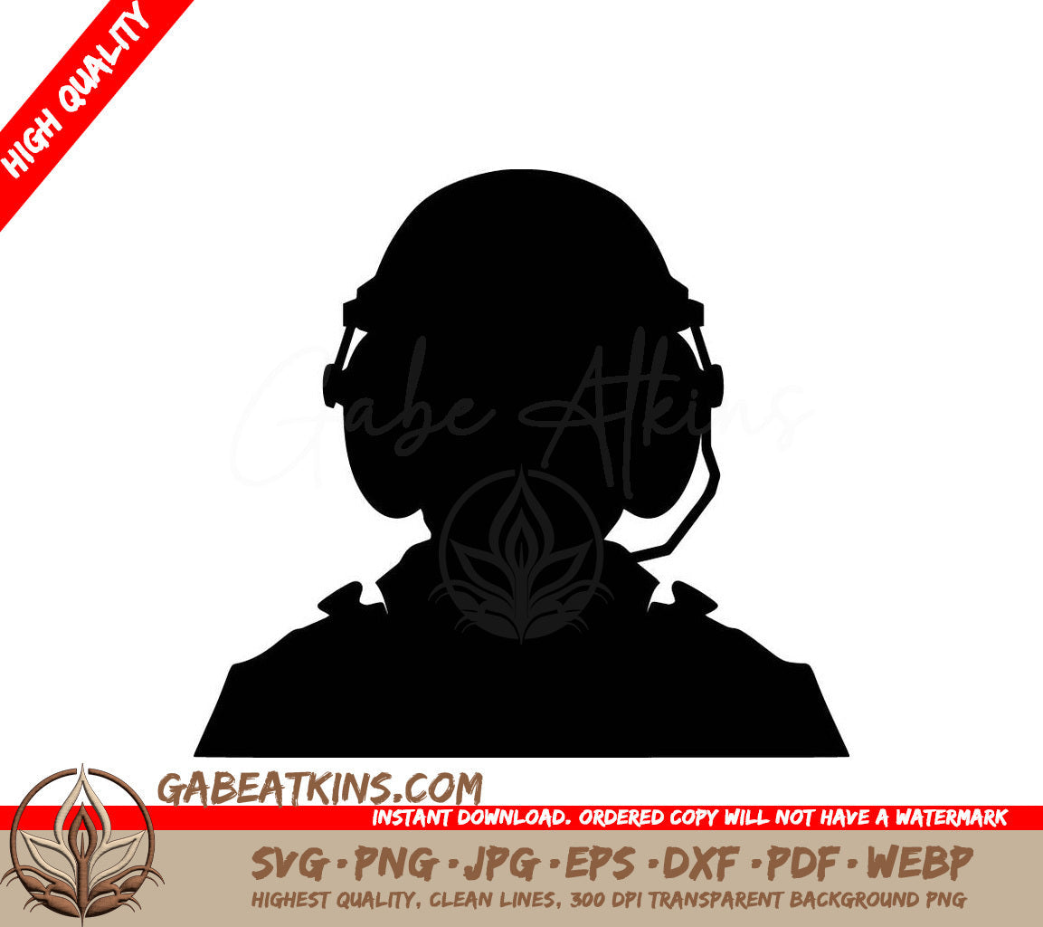 A Silhouette Of A Man Wearing Headphones And A Helmet SVG - Military Pilot Silhouette SVG