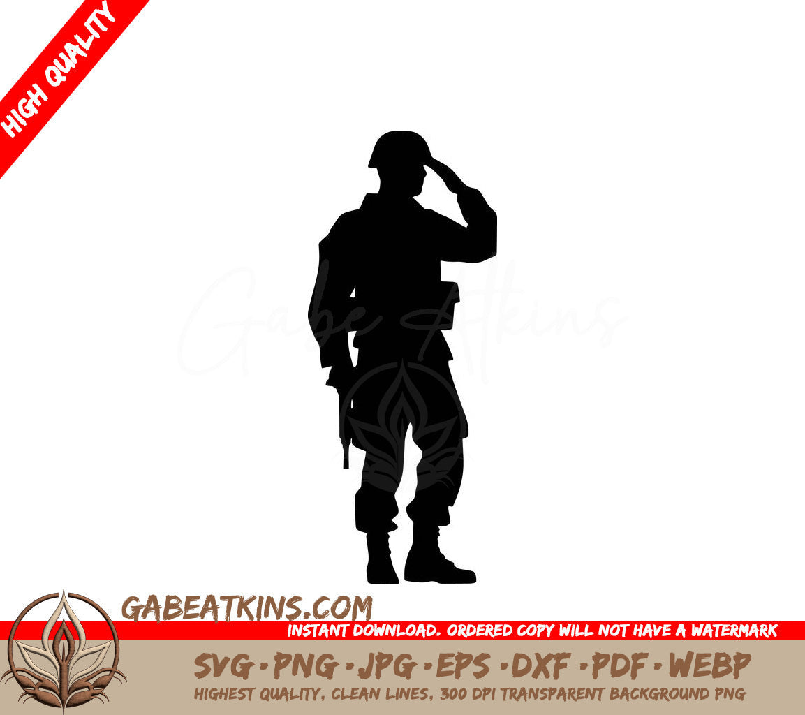 A Silhouette Of A Soldier Saluting With His Hand On His Forehead SVG - Military Soldier Salute SVG