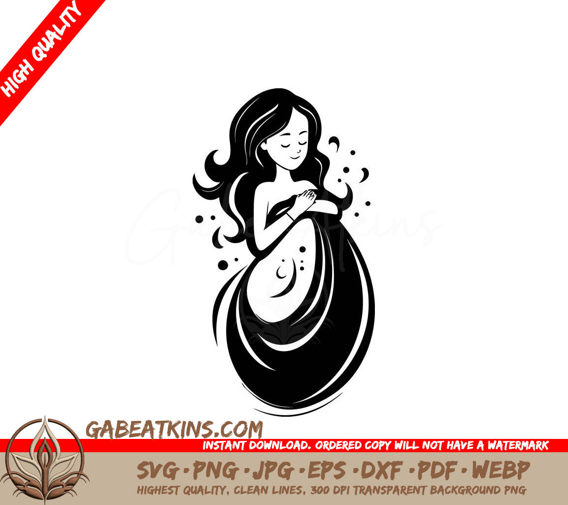 Smiling Pregnant Woman SVG -  Drawing with Closed Eyes SVG