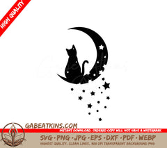 A Silhouette Of A Cat Sitting On A Crescent Moon SVG - Moon Cat SVG SVG