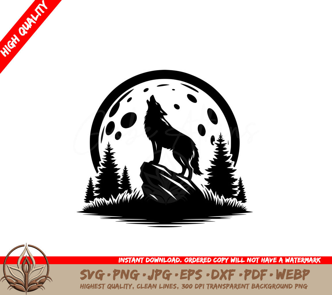 Moonlight Wolf Cry Digital Product SVG