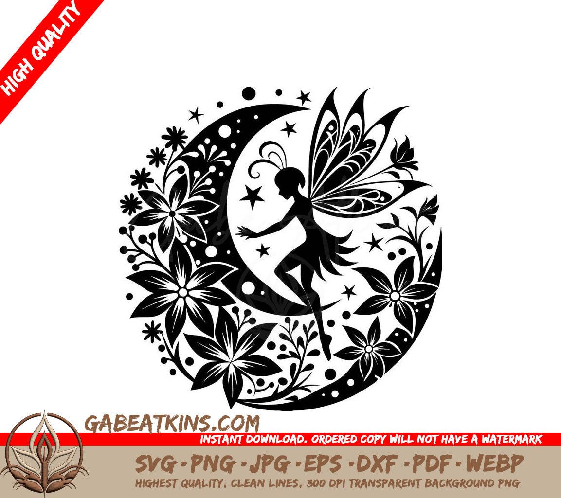 ## Moonlit Floral Fairy SVG Crescent Moon & Flowers SVG