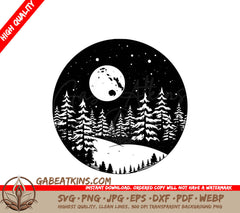  A Full Moon Over A Snowy Forest SVG - Moonlit Christmas Snow SVG