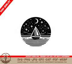 Moonlit Sailboat SVG Digital File Pack