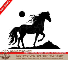 A Silhouette Of A Horse With A Moon In The Background SVG - Moonlit Steed SVG