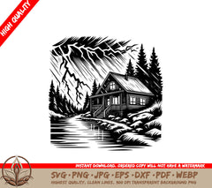 Mountain Cabin Lightning Digital Product in SVG