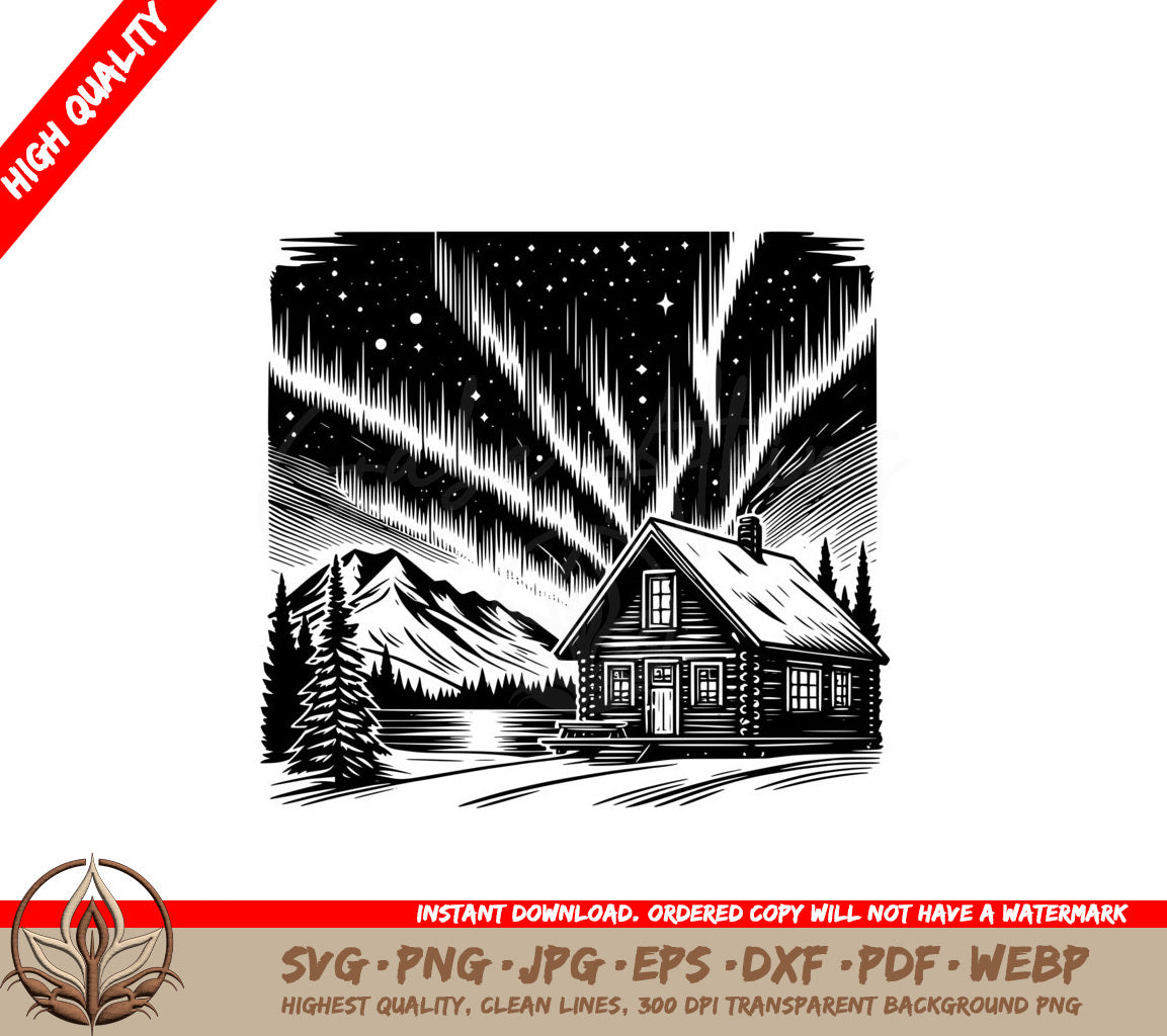 Mountain Cabin Starry Night SVG