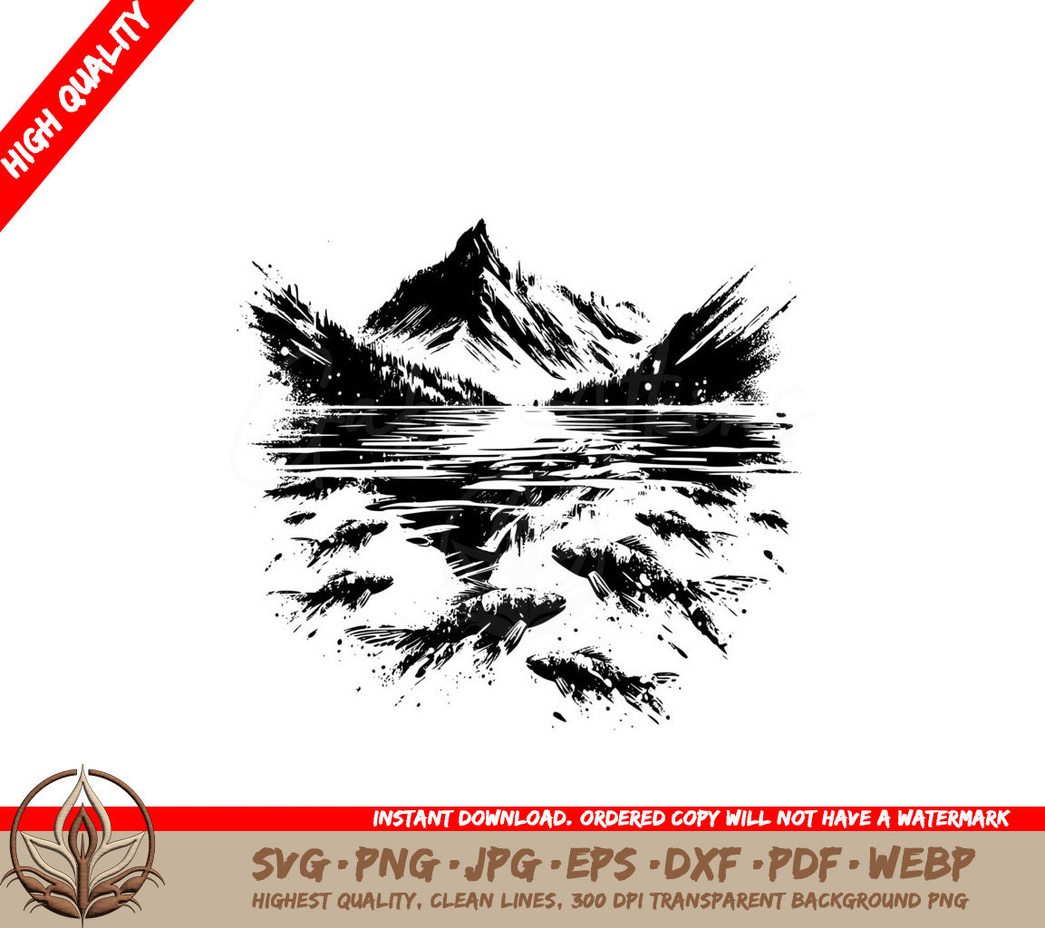 Mountain Fishpond SVG Digital Product File