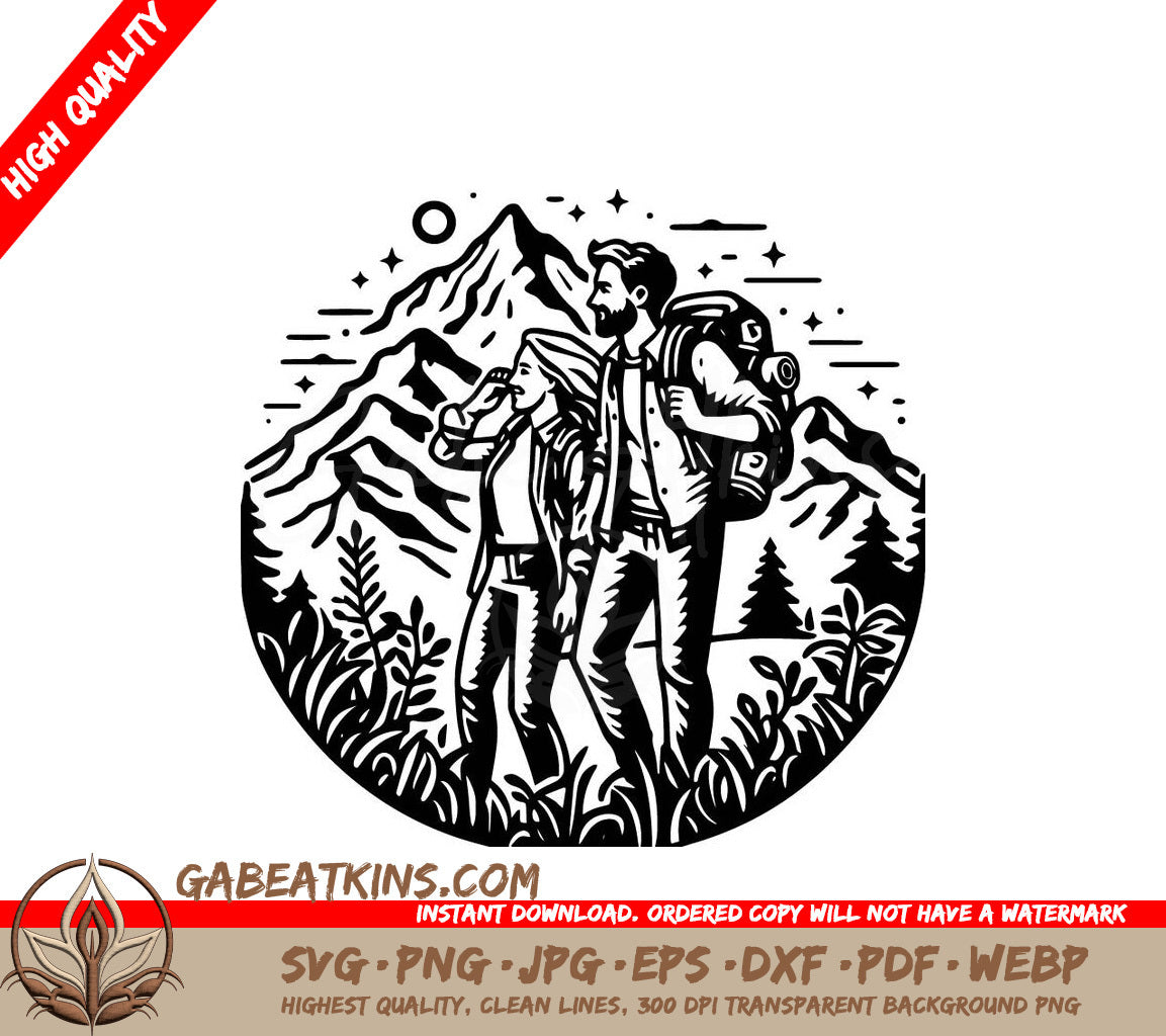  A Man Carrying A Woman On His Back SVG - Mountain Hike Adventure SVG