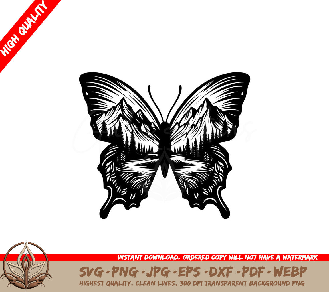 Mountain Range Wings SVG - Digital File (SVG, PNG, JPG, AI, PDF, DXF, EPS, WebP)