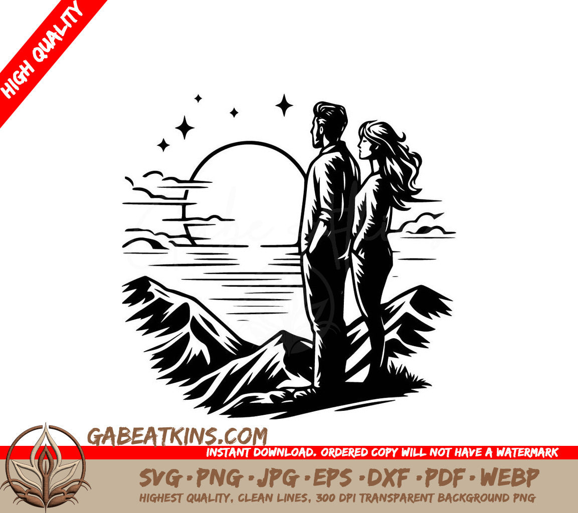  A Man And Woman Looking At The Ocean SVG - Mountain Sunset Romance SVG