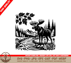 Mountain Water Moose Digital Product in SVG Format