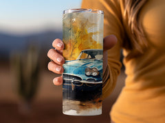 Classic Blue Corvette Watercolor Tumbler Wrap | 20oz Tumbler Wrap Sublimation Design PNG - Gabe Atkins Designs