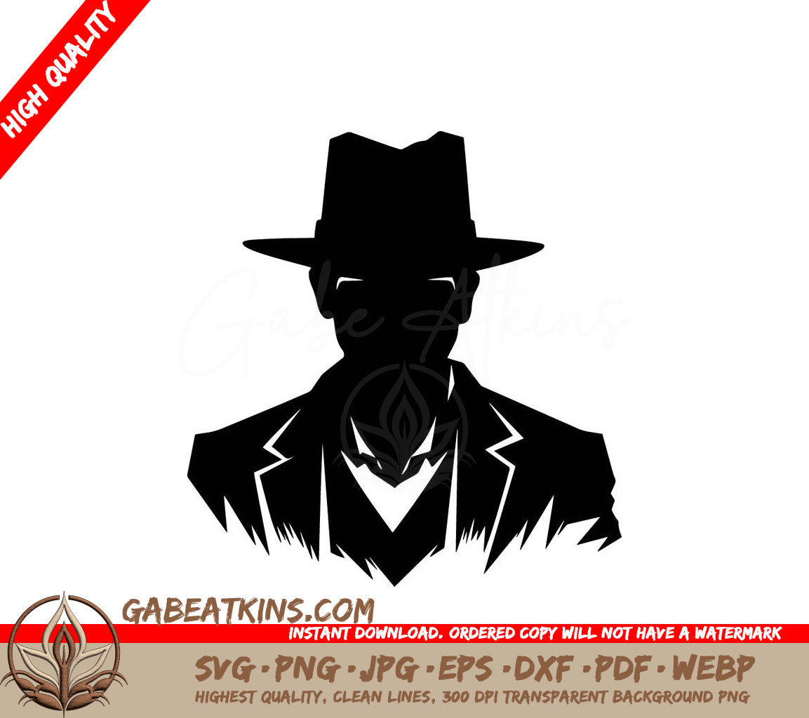 A Silhouette Of A Man Wearing A Hat And A Suit SVG - Mysterious Man SVG