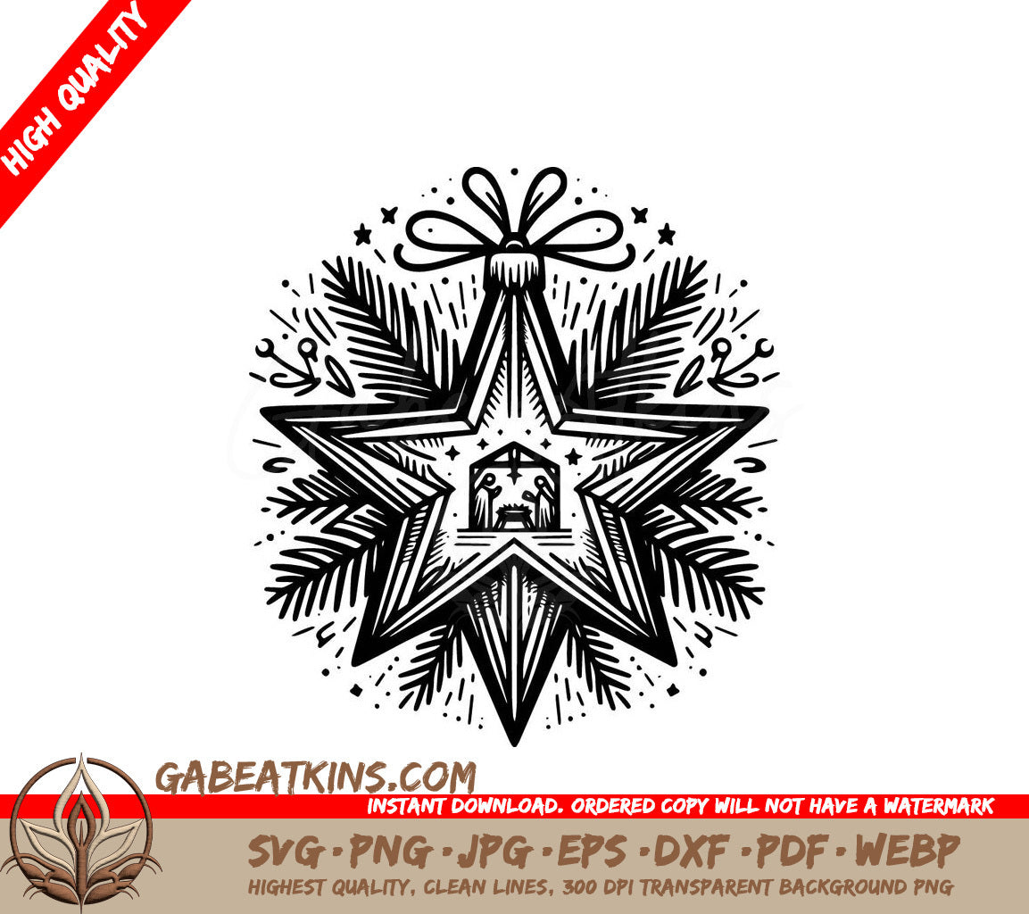  A Star With A Nativity Scene Inside Of It SVG - Nativity Star Ornament SVG