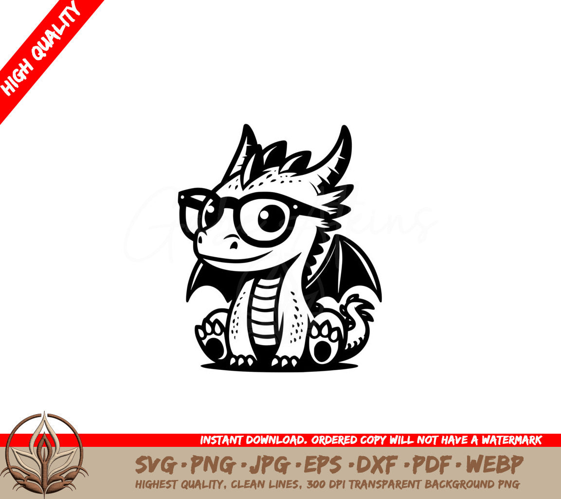 Nerdy Dragon Digital SVG Illustration