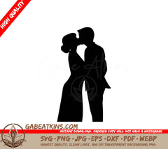 A Silhouette Of A Man And Woman Kissing On A White Background SVG - Newlywed Kiss SVG