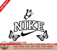 A Black And White Nike Logo With Butterflies Around It SVG - Nike Butterfly SVG SVG