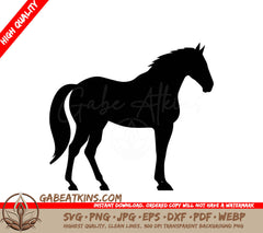 A Black Silhouette Of A Horse On A White Background SVG - Noble Mare SVG