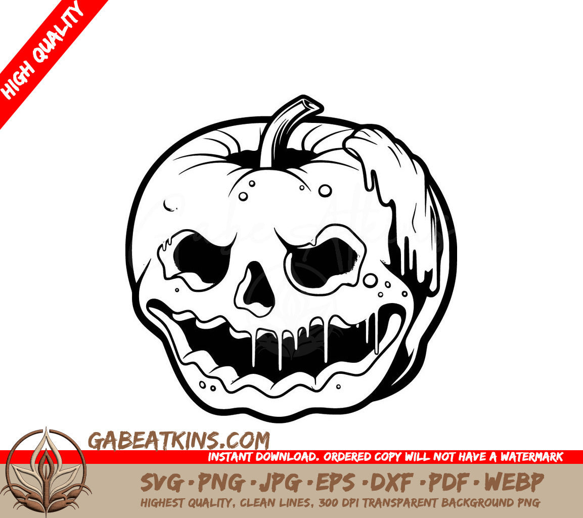 A Black And White Drawing Of A Pumpkin With A Skull On It