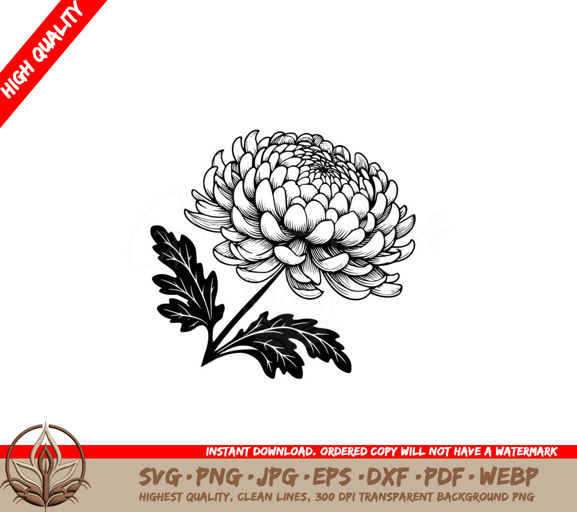 Opulent Chrysanthemum SVG - Digital Product File Offered in Multiple Formats