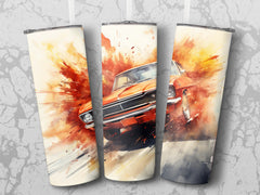 Orange Camaro Watercolor Motion Tumbler Wrap | 20oz Tumbler Wrap Sublimation Design PNG - Gabe Atkins Designs