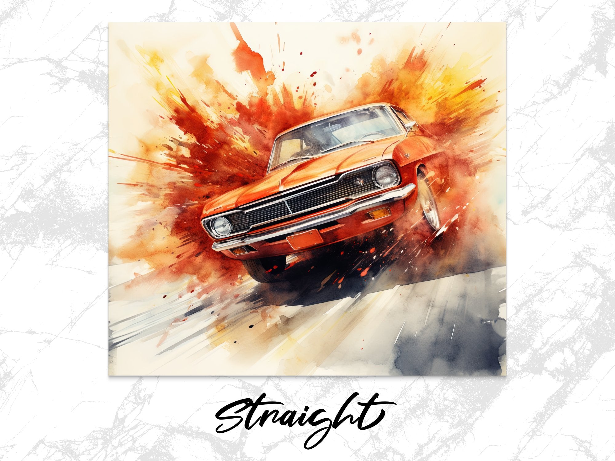 Orange Camaro Watercolor Motion Tumbler Wrap | 20oz Tumbler Wrap Sublimation Design PNG - Gabe Atkins Designs