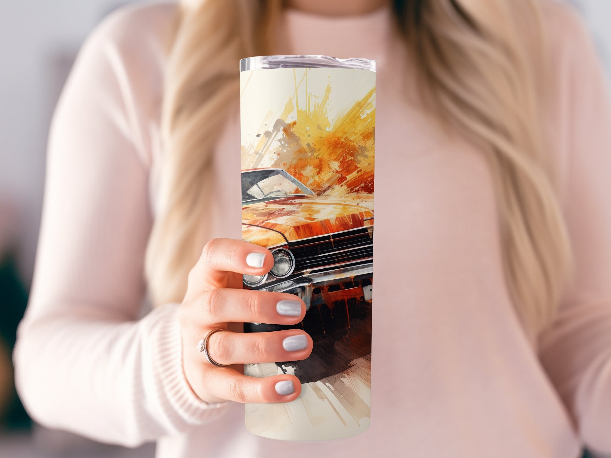 Orange Chevelle SS Watercolor Splash Tumbler Wrap | 20oz Tumbler Wrap Sublimation Design PNG - Gabe Atkins Designs