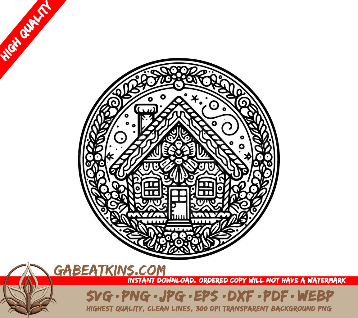  A Gingerbread House In A Circle SVG - Ornate Ginger Bread House SVG