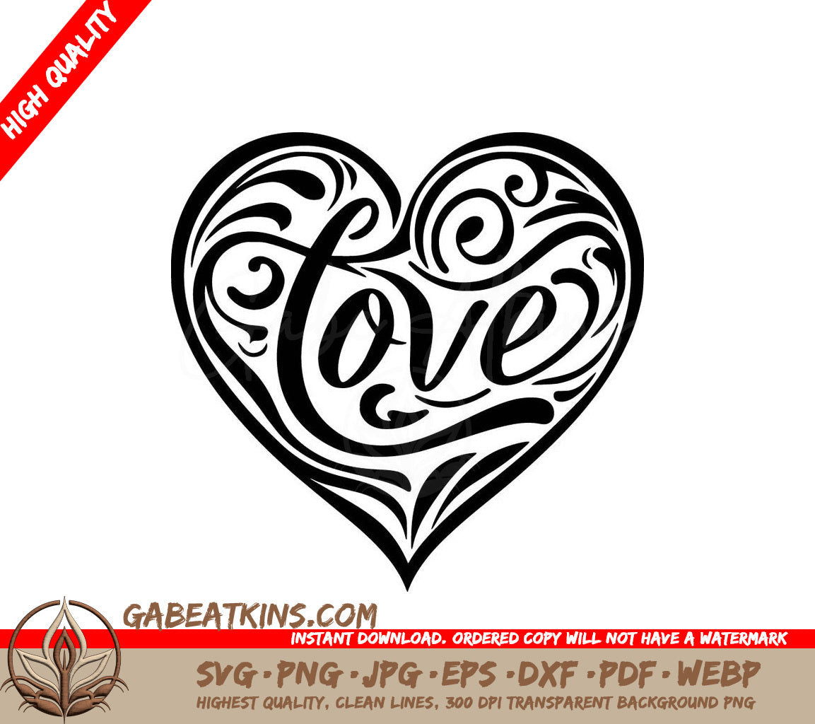 A Heart With The Word Love Written Inside Of It SVG - Ornate Love Heart SVG