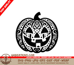 A Black And White Drawing Of A Pumpkin With A Pattern Around It