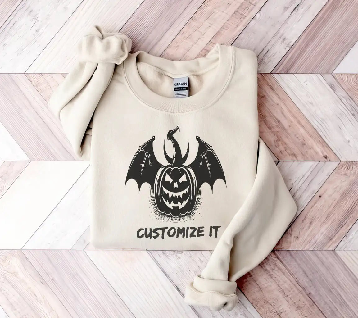 Halloween Pumpkin with Bat Wings SVG -  Drawing SVG