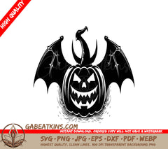 Halloween Pumpkin with Bat Wings SVG -  Drawing SVG