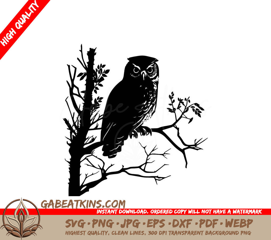  An Owl Perched On A Tree Branch SVG - Owl in Tree SVG