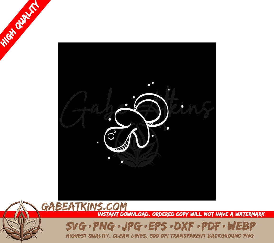 Octopus SVG Clipart - Black Background Doodle Illustration SVG