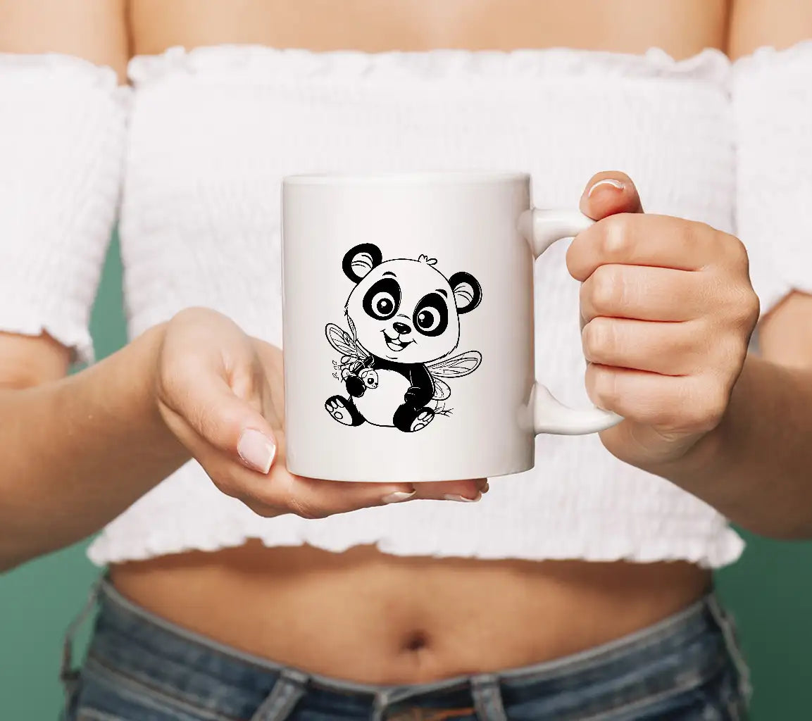  Panda with Wings & Bee - SVG Illustration & Coloring Page SVG