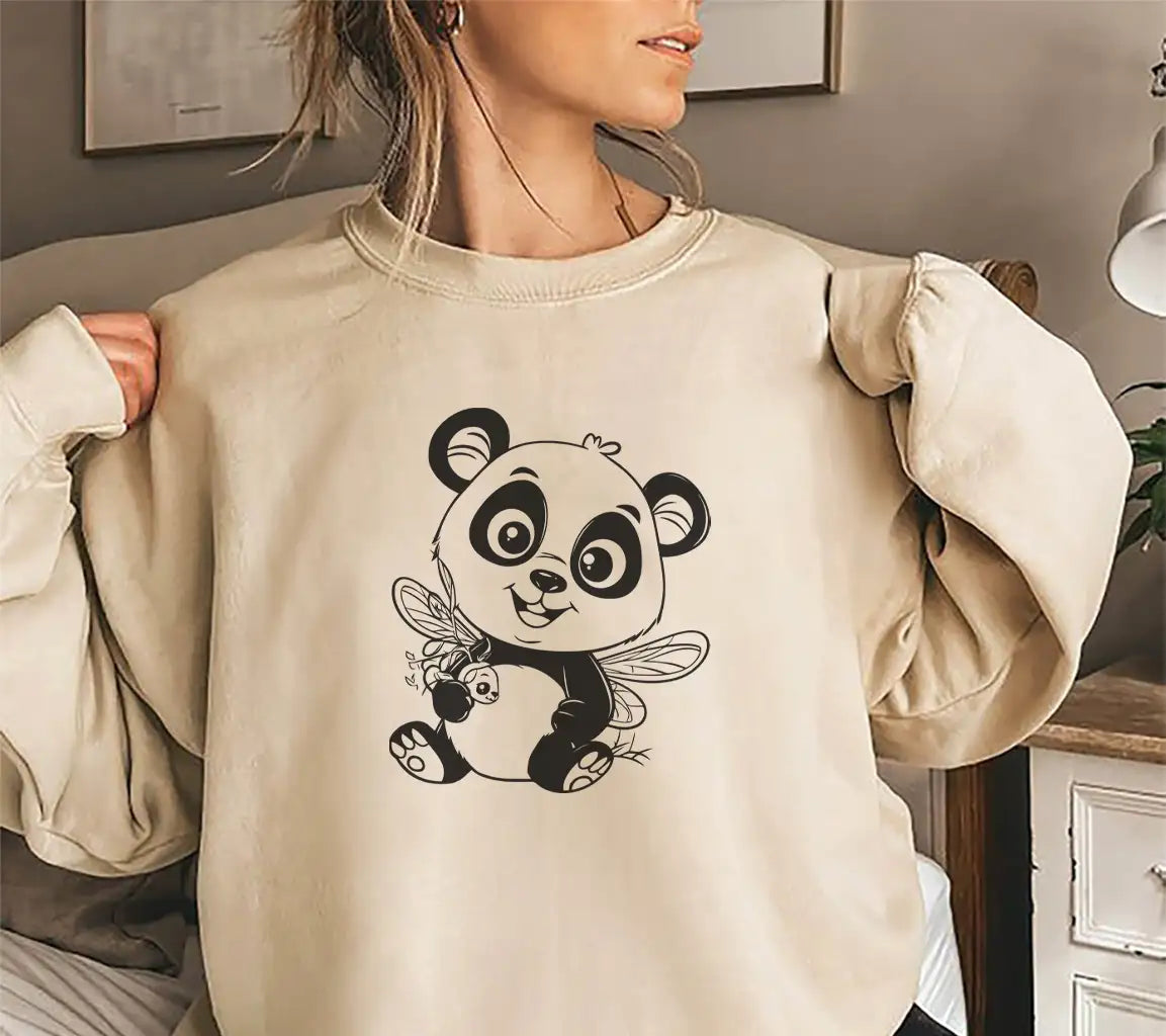  Panda with Wings & Bee - SVG Illustration & Coloring Page SVG