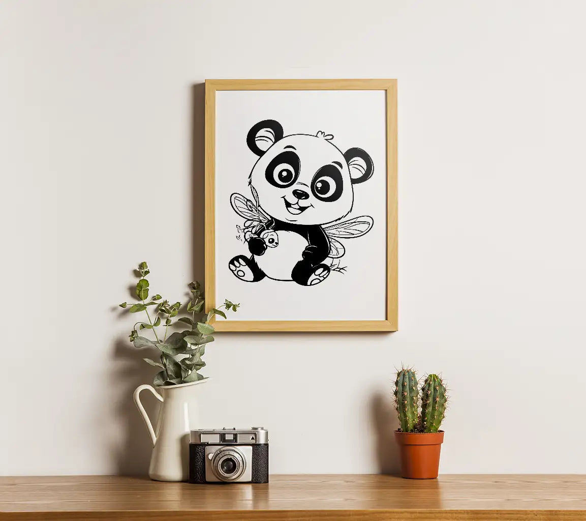  Panda with Wings & Bee - SVG Illustration & Coloring Page SVG