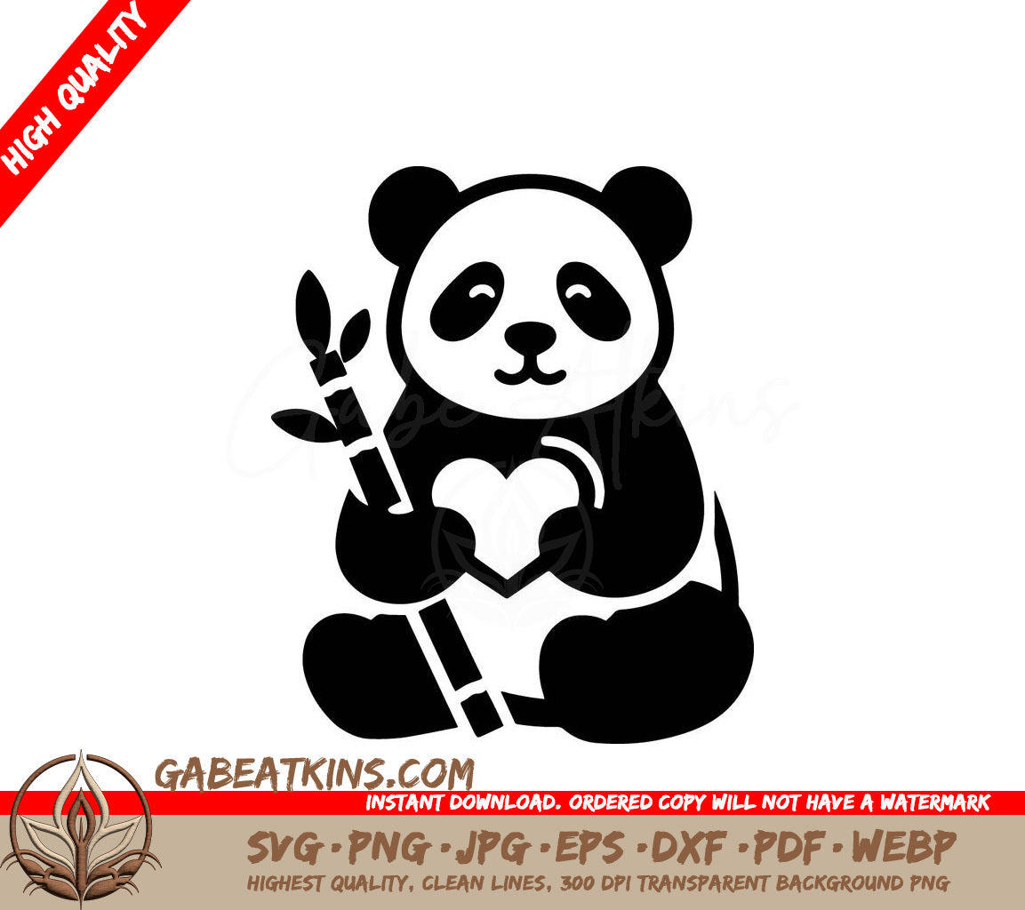 A Panda Bear Is Holding A Heart And A Bamboo Stick SVG - Panda Bamboo Love SVG