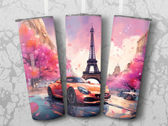 Parisian Sports Car Cherry Blossom Watercolor Tumbler Wrap | 20oz Tumbler Wrap Sublimation Design PNG - Gabe Atkins Designs