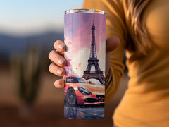 Parisian Sports Car Cherry Blossom Watercolor Tumbler Wrap | 20oz Tumbler Wrap Sublimation Design PNG - Gabe Atkins Designs